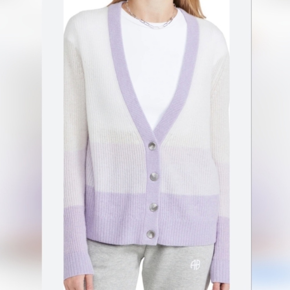 ATM Anthony Thomas Melillo Cashmere Colorblock Cardigan in Lilac